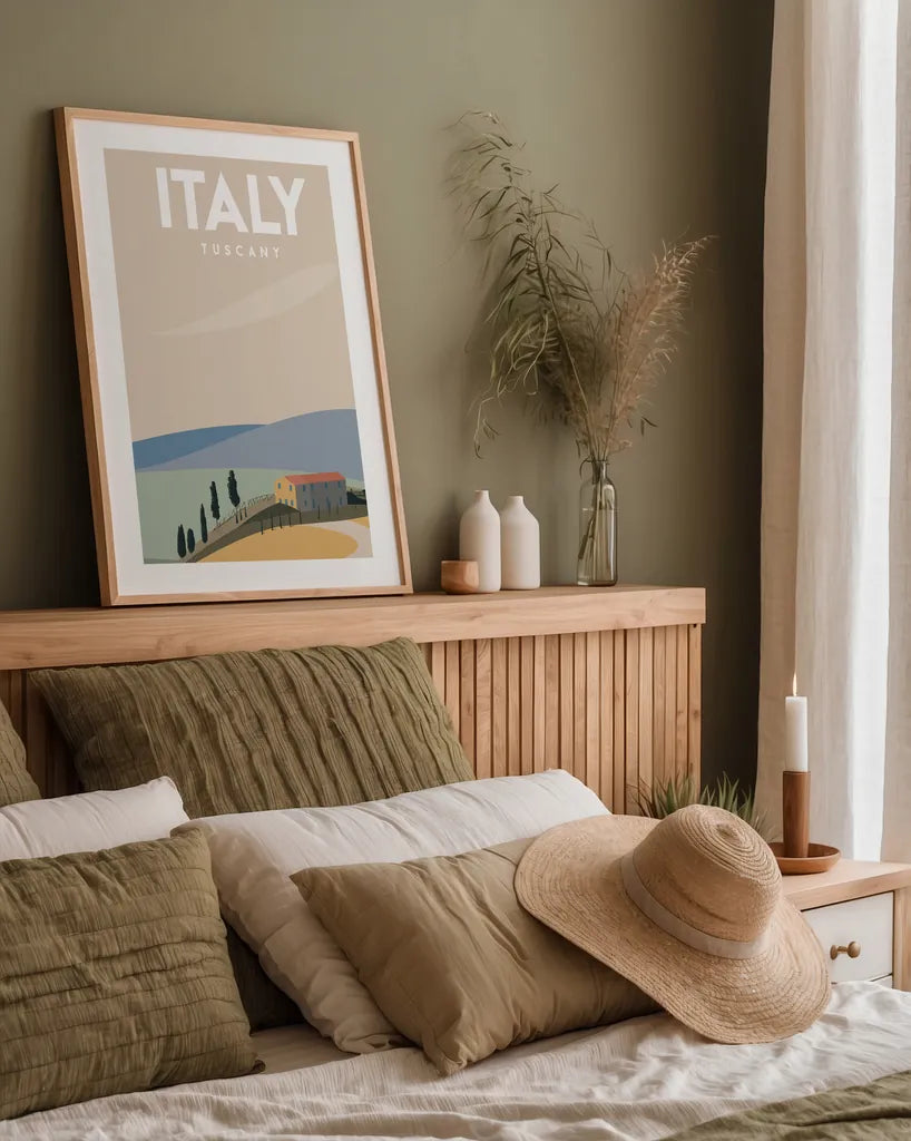 Italy by Omar Escalante. shown as a paper print in a natural frame. Available as a archival giclee rolled canvas, fine art paper, or poster print. SKU 74454h.