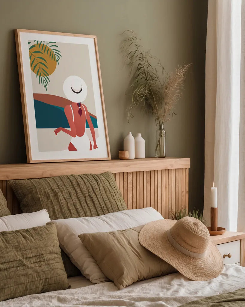 Luxe Traveler II by Omar Escalante. shown as a paper print in a natural frame. Available as a archival giclee rolled canvas, fine art paper, or poster print. SKU 82558h.