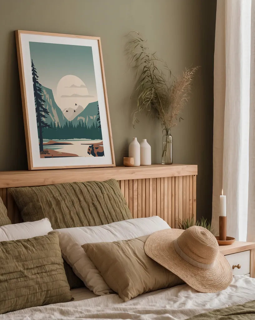 Yellowstone No Words by Omar Escalante. shown as a paper print in a natural frame. Available as a archival giclee rolled canvas, fine art paper, or poster print. SKU 91364h.