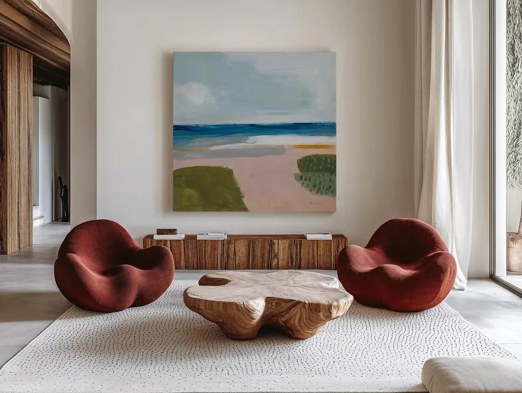 Beach Daze by Pamela Munger. Shown as extra-large giant wall art in a modern living room. Available as an archival giclee rolled canvas, fine art paper, or poster print. SKU 74472a.
