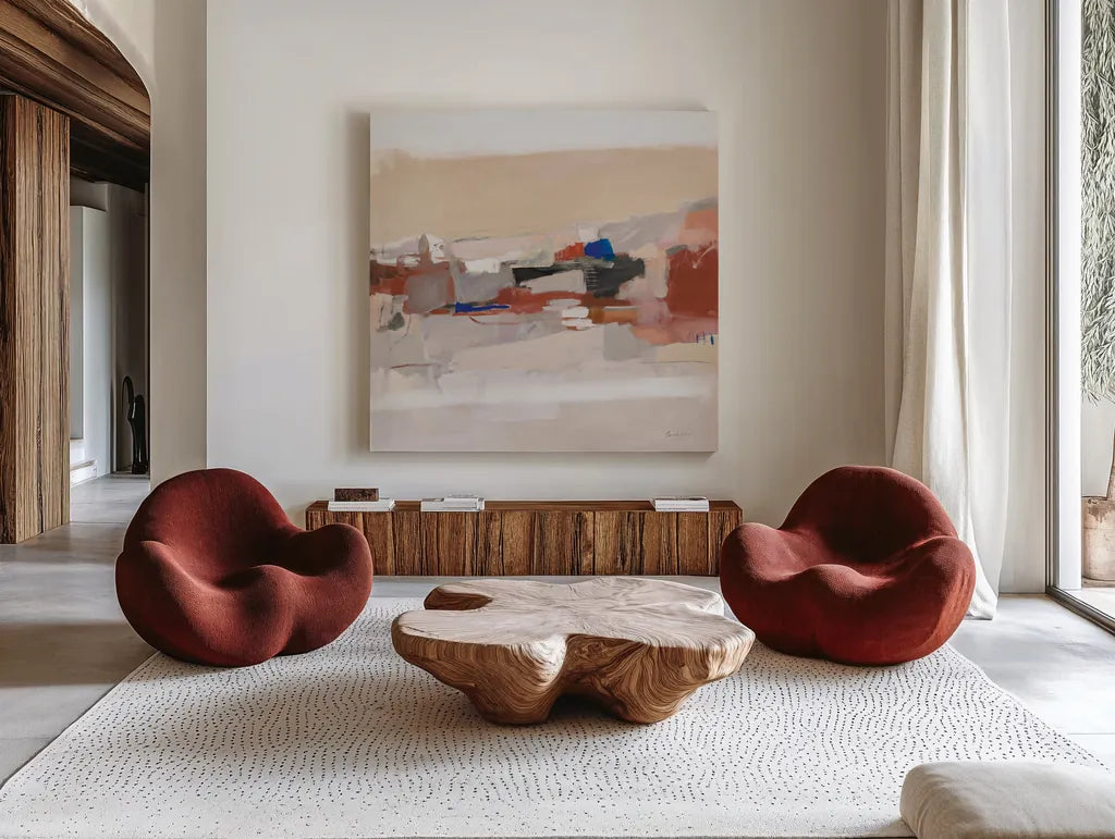 Moab Neutral by Pamela Munger. Shown as extra-large giant wall art in a modern living room. Available as an archival giclee rolled canvas, fine art paper, or poster print. SKU 77888a.
