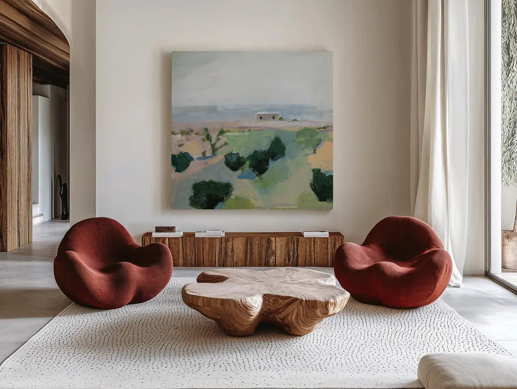 On the Way to Joshua Tree by Pamela Munger. Shown as extra-large giant wall art in a modern living room. Available as an archival giclee rolled canvas, fine art paper, or poster print. SKU 79975a.