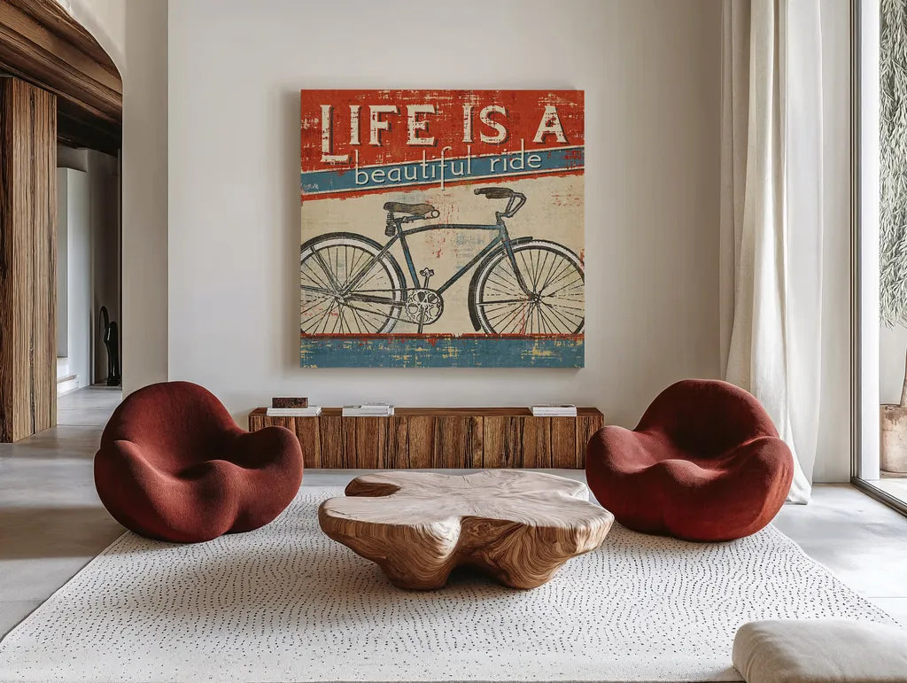Beautiful Ride I by Pela Studio. Shown as extra-large giant wall art in a modern living room. Available as an archival giclee rolled canvas, fine art paper, or poster print. SKU 10367a.