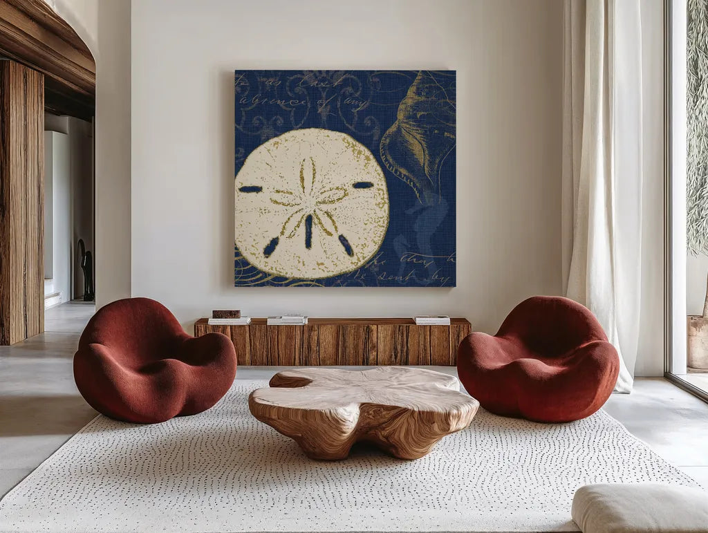 Coastal Moonlight III Teal by Pela Studio. Shown as extra-large giant wall art in a modern living room. Available as an archival giclee rolled canvas, fine art paper, or poster print. SKU 11387a.