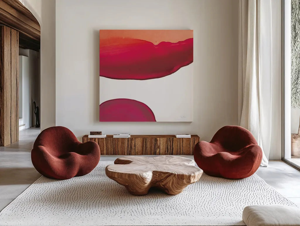 Bright Swishes III by Piper Rhue. Shown as extra-large giant wall art in a modern living room. Available as an archival giclee rolled canvas, fine art paper, or poster print. SKU 80384a.