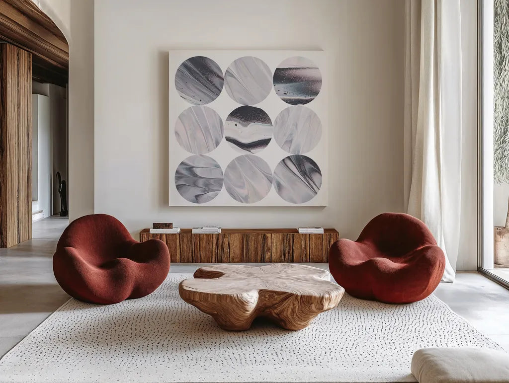 Dark Matter III by Piper Rhue. Shown as extra-large giant wall art in a modern living room. Available as an archival giclee rolled canvas, fine art paper, or poster print. SKU 30502a.