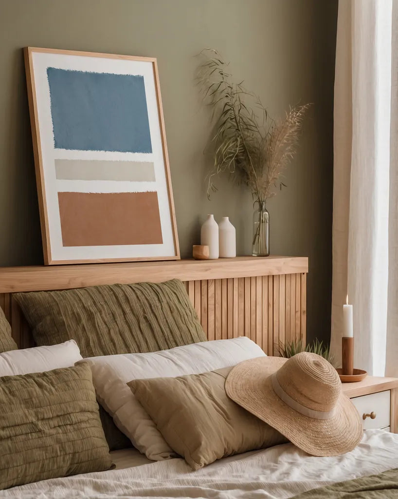 Warm Painted Weaving V by Piper Rhue. shown as a paper print in a natural frame. Available as a archival giclee rolled canvas, fine art paper, or poster print. SKU 75558h.