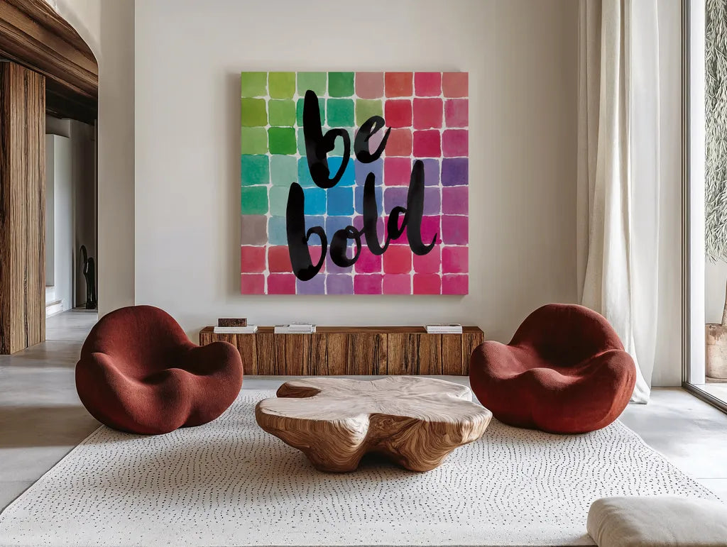 Color Quotes I by Sara Zieve Miller. Shown as extra-large giant wall art in a modern living room. Available as an archival giclee rolled canvas, fine art paper, or poster print. SKU 31468a.