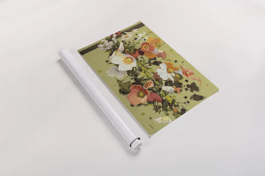 Earthy Anemones by Shirley Novak. shown as a rolled paper print. Available as archival giclee rolled canvas, fine art paper, or poster print. SKU 98498i.