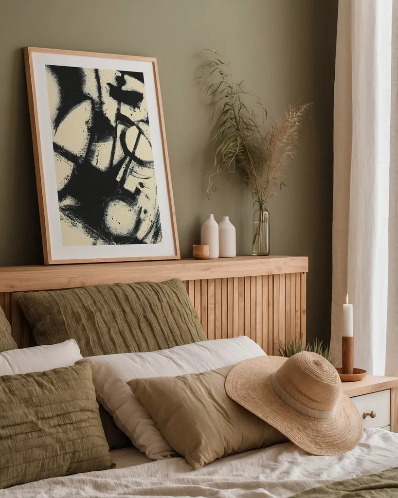 Expression Abstract II by Shirley Novak. shown as a paper print in a natural frame. Available as a archival giclee rolled canvas, fine art paper, or poster print. SKU 23735h.