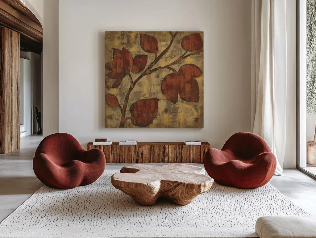 Bold Branches I by Silvia Vassileva. Shown as extra-large giant wall art in a modern living room. Available as an archival giclee rolled canvas, fine art paper, or poster print. SKU 8992a.