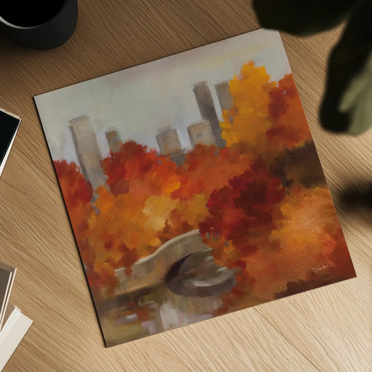 Central Park Autumn by Silvia Vassileva. Shown as a detailed flat fine art print, highlighting archival giclee quality. Available as an archival giclee rolled canvas, fine art paper, or poster print. SKU 102490a.
