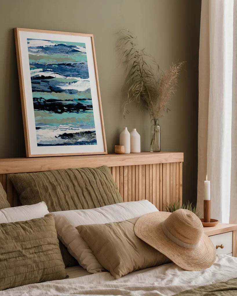 Coastal Sea Foam I by Silvia Vassileva. shown as a paper print in a natural frame. Available as a archival giclee rolled canvas, fine art paper, or poster print. SKU 57261h.