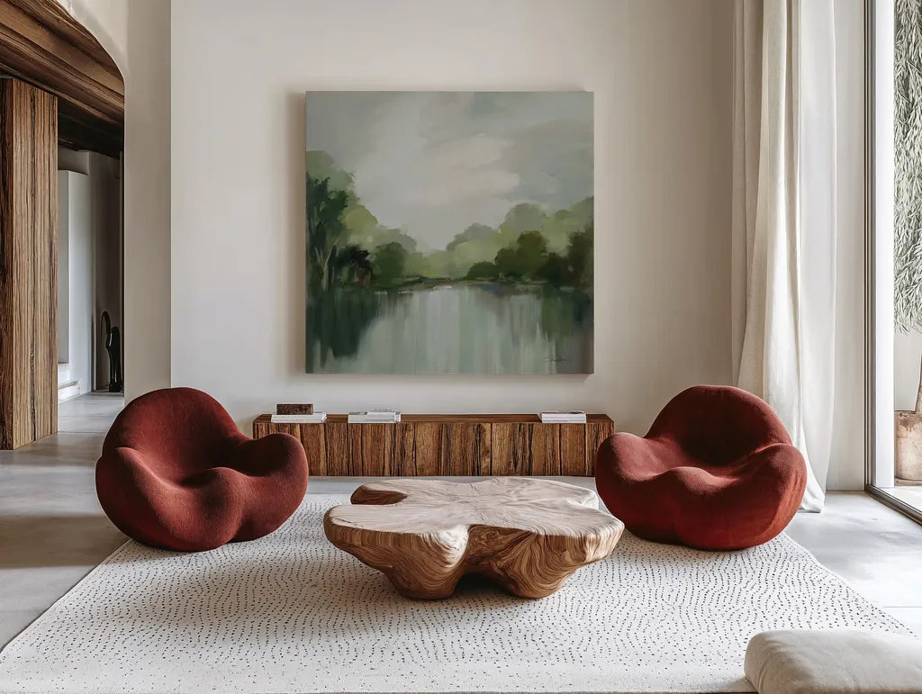 Cool Spring Day Light by Silvia Vassileva. Shown as extra-large giant wall art in a modern living room. Available as an archival giclee rolled canvas, fine art paper, or poster print. SKU 75508a.