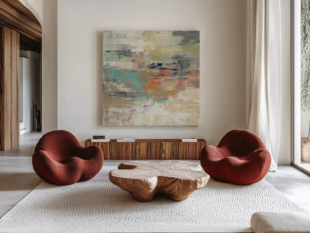 Gentle Gaze by Silvia Vassileva. Shown as extra-large giant wall art in a modern living room. Available as an archival giclee rolled canvas, fine art paper, or poster print. SKU 20896a.