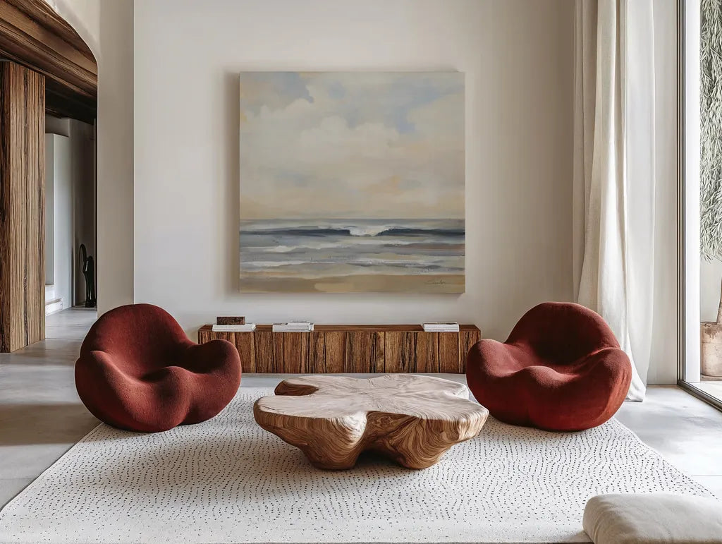 Haze by Silvia Vassileva. Shown as extra-large giant wall art in a modern living room. Available as an archival giclee rolled canvas, fine art paper, or poster print. SKU 90324a.
