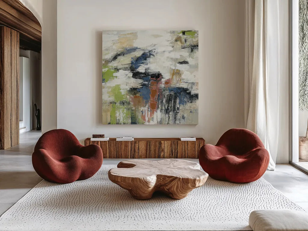 Highline View Crop by Silvia Vassileva. Shown as extra-large giant wall art in a modern living room. Available as an archival giclee rolled canvas, fine art paper, or poster print. SKU 26435a.