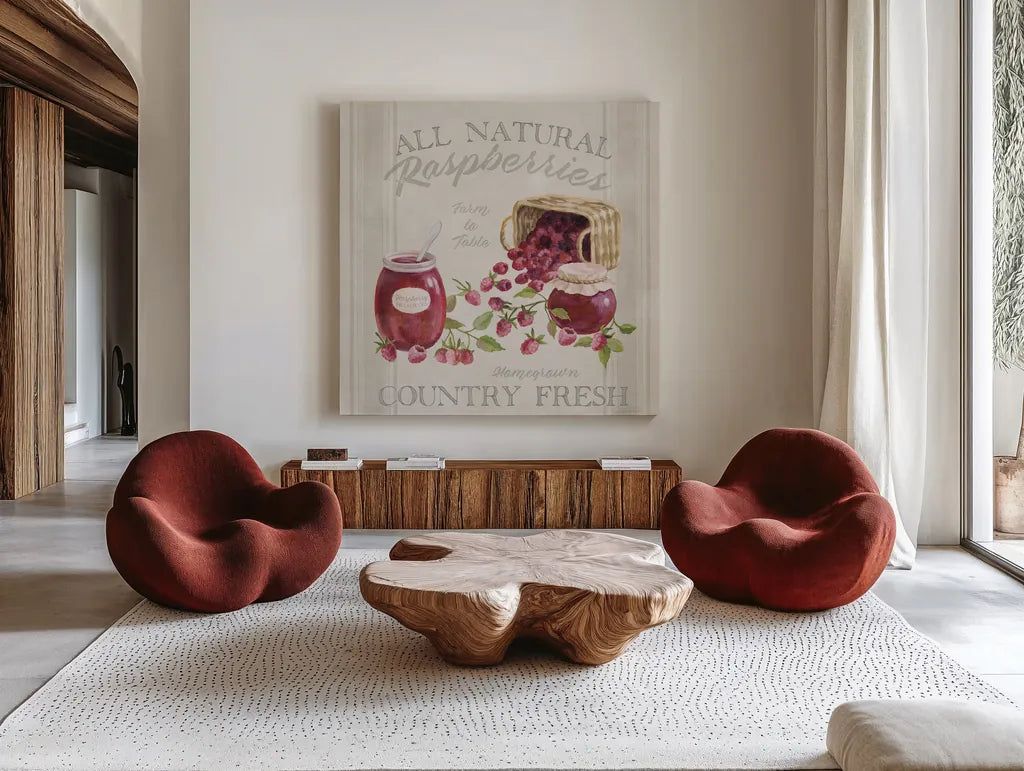 Homemade Happiness IV by Silvia Vassileva. Shown as extra-large giant wall art in a modern living room. Available as an archival giclee rolled canvas, fine art paper, or poster print. SKU 66783a.