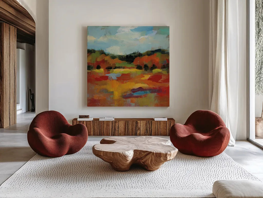 October Moment I by Silvia Vassileva. Shown as extra-large giant wall art in a modern living room. Available as an archival giclee rolled canvas, fine art paper, or poster print. SKU 29741a.