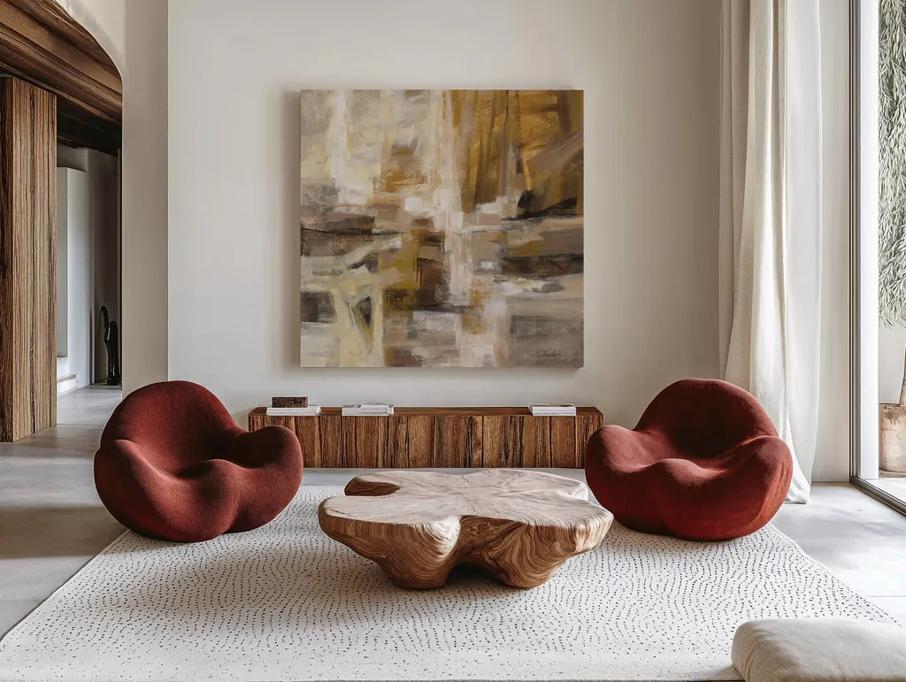 October Sunshine by Silvia Vassileva. Shown as extra-large giant wall art in a modern living room. Available as an archival giclee rolled canvas, fine art paper, or poster print. SKU 75993a.