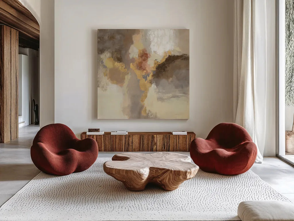 Sparkle Abstract I by Silvia Vassileva. Shown as extra-large giant wall art in a modern living room. Available as an archival giclee rolled canvas, fine art paper, or poster print. SKU 60170a.