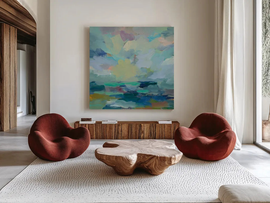 Storm II by Silvia Vassileva. Shown as extra-large giant wall art in a modern living room. Available as an archival giclee rolled canvas, fine art paper, or poster print. SKU 27126a.