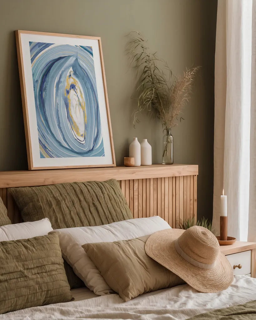 Terrain Gilded I by Sue Schlabach. shown as a paper print in a natural frame. Available as a archival giclee rolled canvas, fine art paper, or poster print. SKU 69195h.
