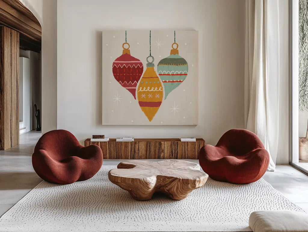Chill and Cheer I by Veronique Charron. Shown as extra-large giant wall art in a modern living room. Available as an archival giclee rolled canvas, fine art paper, or poster print. SKU 102239a.
