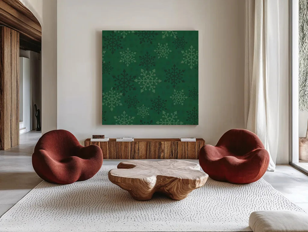 Holiday Likeness Pattern VIIC by Veronique Charron. Shown as extra-large giant wall art in a modern living room. Available as an archival giclee rolled canvas, fine art paper, or poster print. SKU 63042a.