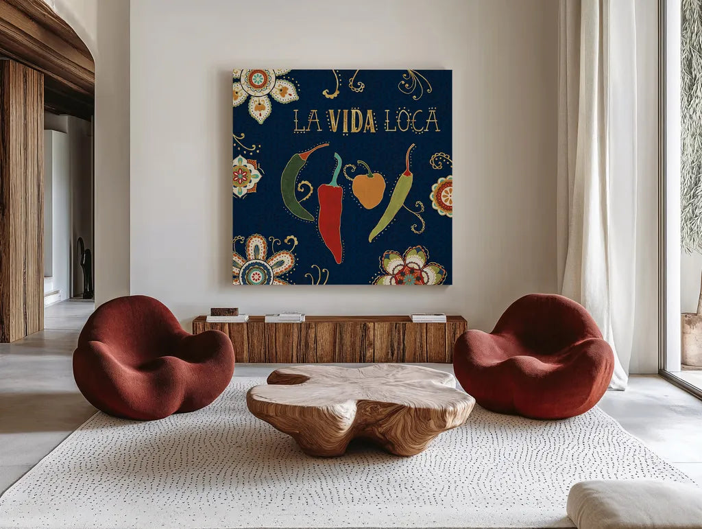La Vida Loca X by Veronique Charron. Shown as extra-large giant wall art in a modern living room. Available as an archival giclee rolled canvas, fine art paper, or poster print. SKU 43148a.