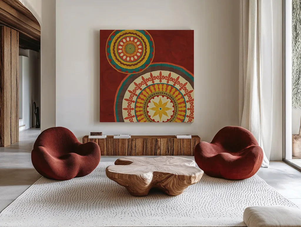 Moroccan Kasbah III by Veronique Charron. Shown as extra-large giant wall art in a modern living room. Available as an archival giclee rolled canvas, fine art paper, or poster print. SKU 74272a.