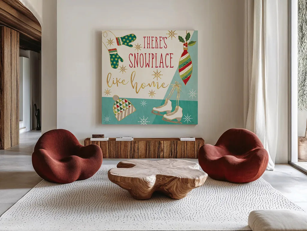 Winter Wishes II by Veronique Charron. Shown as extra-large giant wall art in a modern living room. Available as an archival giclee rolled canvas, fine art paper, or poster print. SKU 36921a.