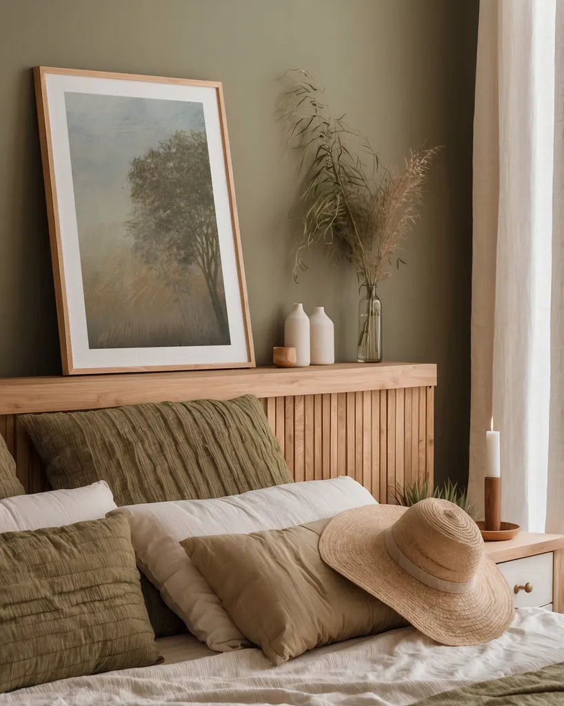 Moon at Dusk Diptych II by Wellington Studio. shown as a paper print in a natural frame. Available as a archival giclee rolled canvas, fine art paper, or poster print. SKU 102120h.