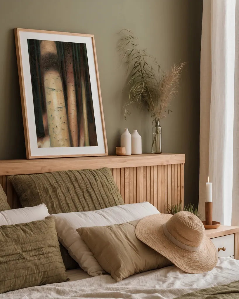 Sunlit Forest II by Wellington Studio. shown as a paper print in a natural frame. Available as a archival giclee rolled canvas, fine art paper, or poster print. SKU 86293h.