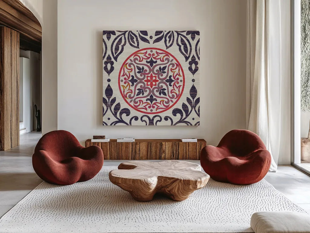 Arista Square I by Wild Apple Portfolio. Shown as extra-large giant wall art in a modern living room. Available as an archival giclee rolled canvas, fine art paper, or poster print. SKU 30494a.