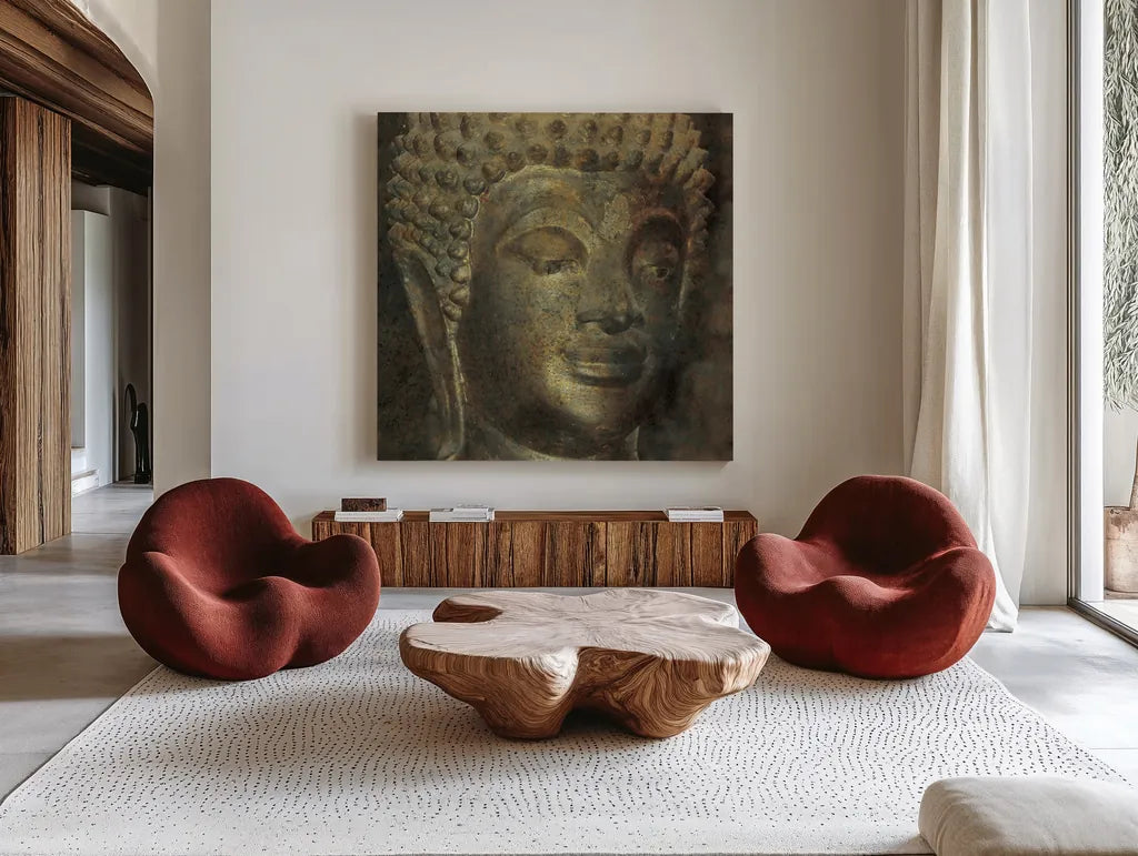 Moment of Zen I by Wild Apple Portfolio. Shown as extra-large giant wall art in a modern living room. Available as an archival giclee rolled canvas, fine art paper, or poster print. SKU 38986a.
