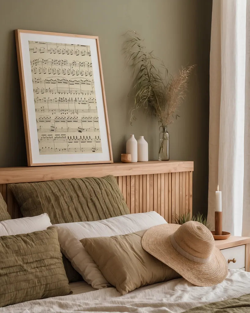 Musical Notes I by Wild Apple Portfolio. shown as a paper print in a natural frame. Available as a archival giclee rolled canvas, fine art paper, or poster print. SKU 37125h.