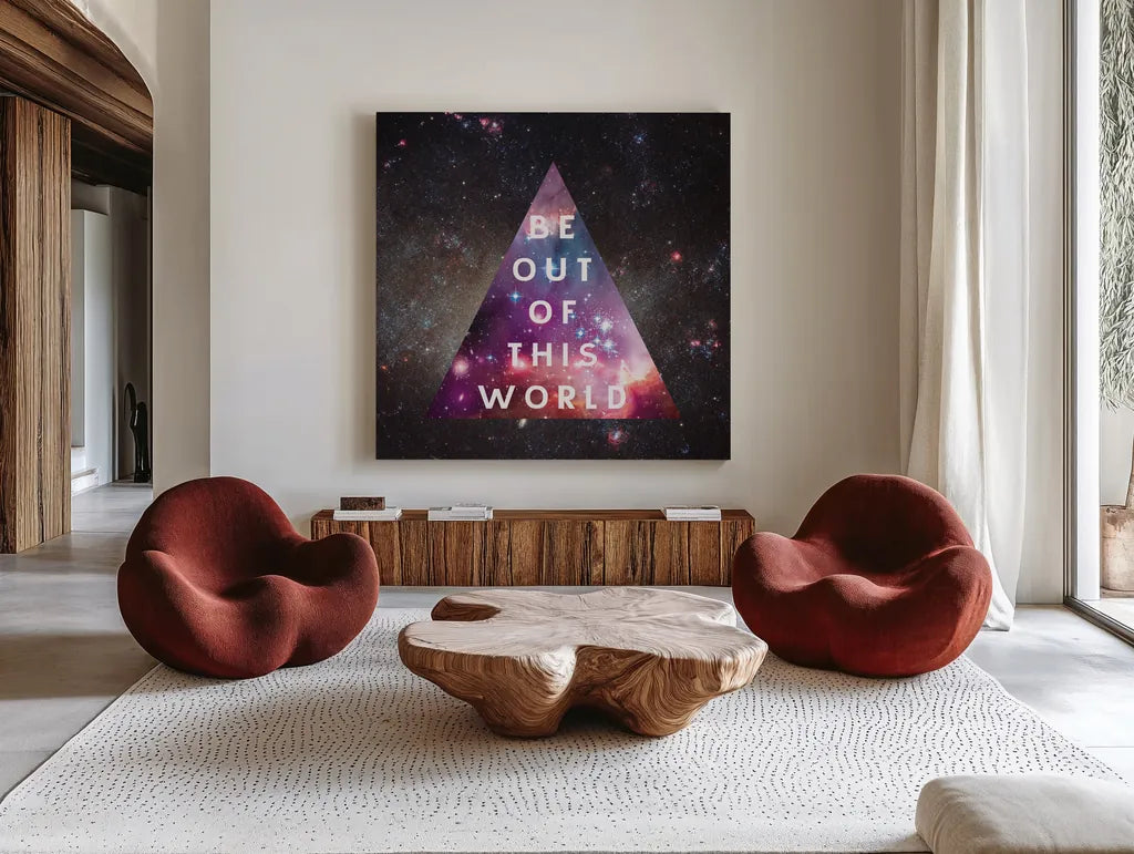 Out of this World I by Wild Apple Portfolio. Shown as extra-large giant wall art in a modern living room. Available as an archival giclee rolled canvas, fine art paper, or poster print. SKU 49836a.