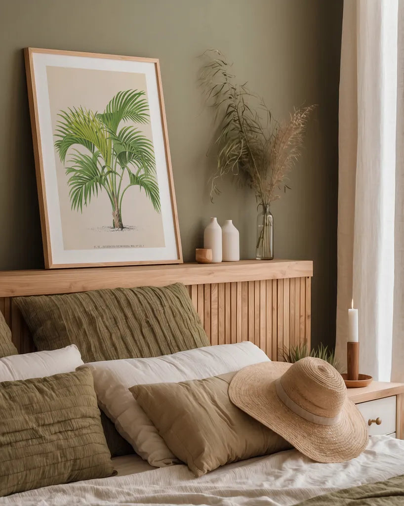 Palmier PL IX by Wild Apple Portfolio. shown as a paper print in a natural frame. Available as a archival giclee rolled canvas, fine art paper, or poster print. SKU 23312h.