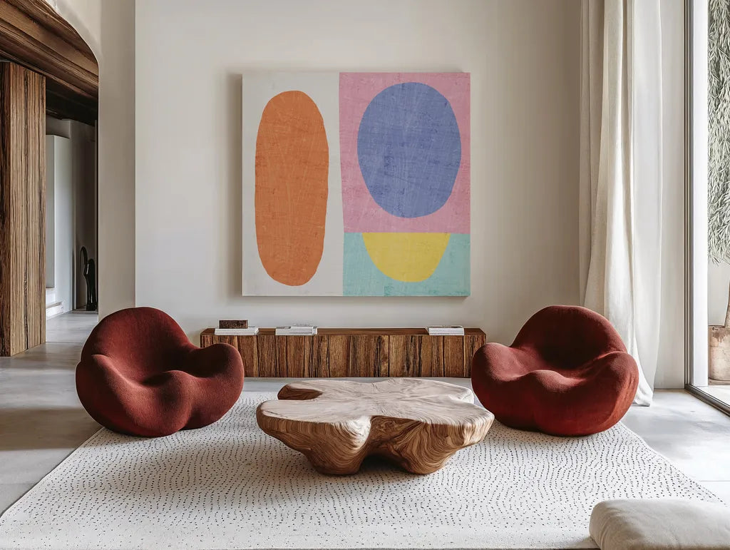 Pastel I by Wild Apple Portfolio. Shown as extra-large giant wall art in a modern living room. Available as an archival giclee rolled canvas, fine art paper, or poster print. SKU 84104a.