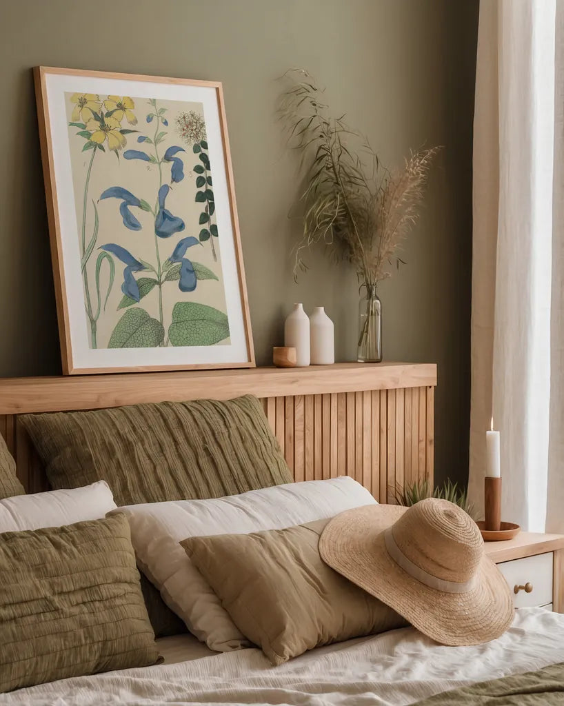 Salvia Florals II by Wild Apple Portfolio. shown as a paper print in a natural frame. Available as a archival giclee rolled canvas, fine art paper, or poster print. SKU 98095h.