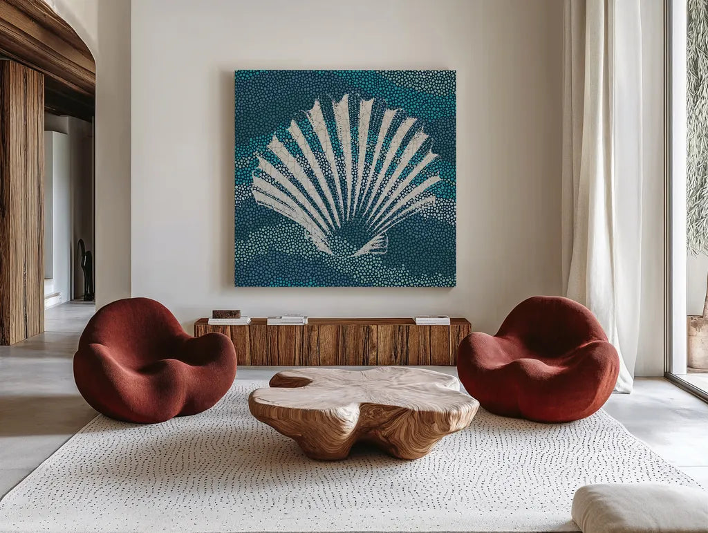 Sea Glass I by Wild Apple Portfolio. Shown as extra-large giant wall art in a modern living room. Available as an archival giclee rolled canvas, fine art paper, or poster print. SKU 15757a.