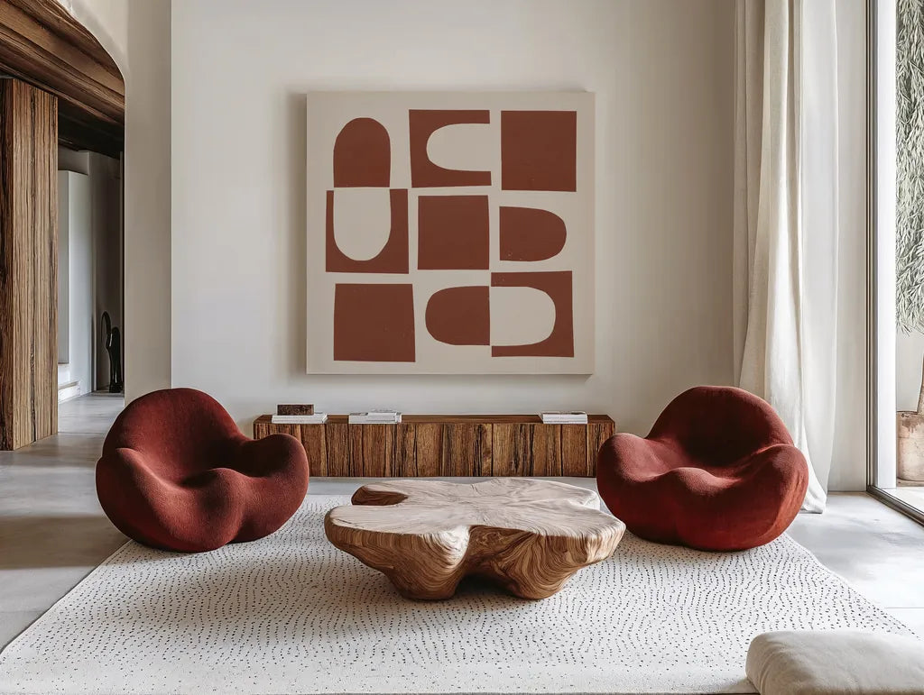 Topsy Turvy II by Wild Apple Portfolio. Shown as extra-large giant wall art in a modern living room. Available as an archival giclee rolled canvas, fine art paper, or poster print. SKU 80695a.
