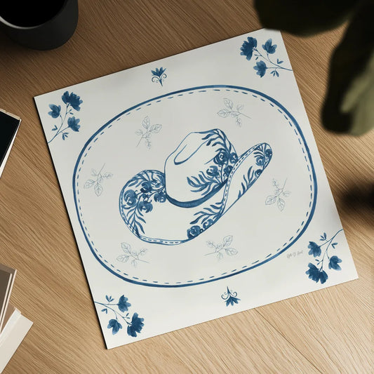 Chinoiserie Cowgirl III by Yvette St. Amant. Shown as a detailed flat fine art print, highlighting archival giclee quality. Available as an archival giclee rolled canvas, fine art paper, or poster print. SKU 101164a.