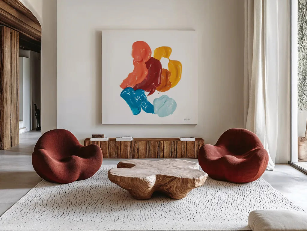 Dreaming of Paint I by Yvette St. Amant. Shown as extra-large giant wall art in a modern living room. Available as an archival giclee rolled canvas, fine art paper, or poster print. SKU 92215a.