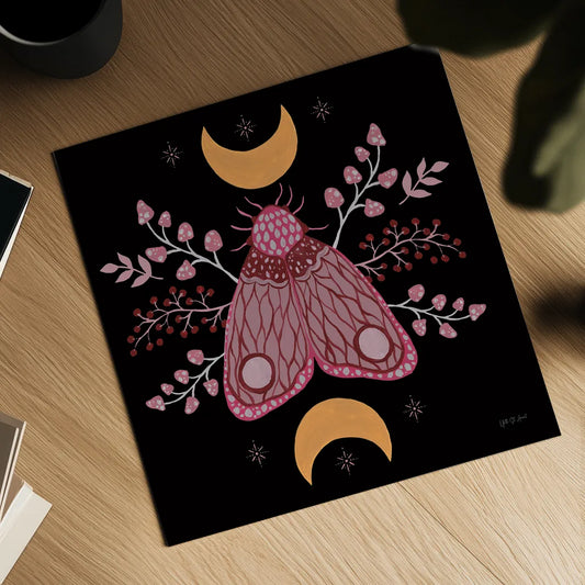 Moon Moth IV by Yvette St. Amant. Shown as a detailed flat fine art print, highlighting archival giclee quality. Available as an archival giclee rolled canvas, fine art paper, or poster print. SKU 101205a.