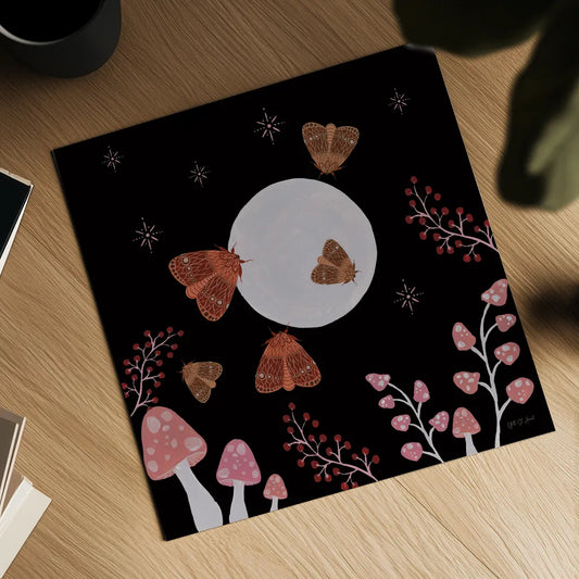 Moon Moth X by Yvette St. Amant. Shown as a detailed flat fine art print, highlighting archival giclee quality. Available as an archival giclee rolled canvas, fine art paper, or poster print. SKU 101211a.