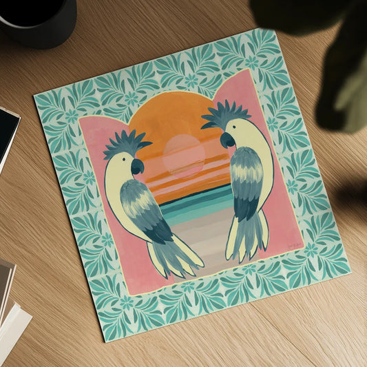 Tropical Birds II by Yvette St. Amant. Shown as a detailed flat fine art print, highlighting archival giclee quality. Available as an archival giclee rolled canvas, fine art paper, or poster print. SKU 98388a.