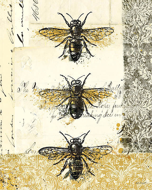 Reproduction of Golden Bees n Butterflies No 1 by Katie Pertiet - Wall Decor Art