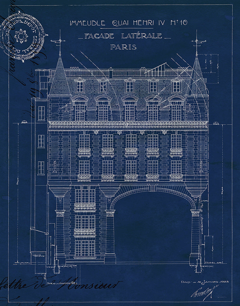 Reproduction of Quai Henri Blueprint II by Sue Schlabach - Wall Decor Art